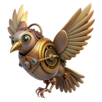 wonderful classic Steampunk mechanical bird with flapping wings and intricate gears professional png