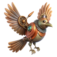 extraordinary creative Steampunk mechanical bird with flapping wings and intricate gears high quality png
