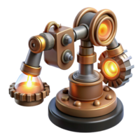 dramatic rustic Steampunk robotic arm with exposed gears and glowing vacuum tubes high quality png