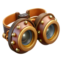 extraordinary contemporary Steampunk goggles with intricate brass gears and leather straps high resolution png