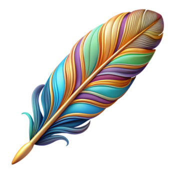 serene rustic A single, stylized feather with intricate, colorful patterns, high quality png