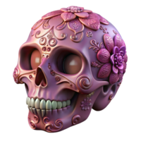 impressive contemporary A stylized human skull with intricate floral patterns, high resolution png