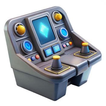 serene classic Spaceship cockpit control panel with illuminated buttons and displays high quality png