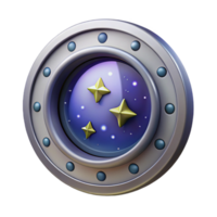 elegant rustic Spaceship window, circular, view of stars implied through transparency authentic png