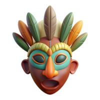 serene contemporary A single, stylized tribal mask with feathers, authentic png