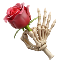 impressive traditional A realistic rendering of a skeleton hand holding a rose, professional png