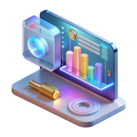 beautiful vintage High-tech holographic display screen showing complex data visualizations high quality png