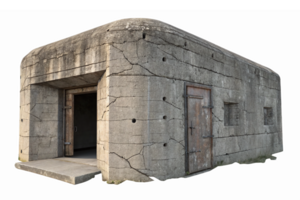 Historic Concrete Bunker Structure with Cracks and Weathered Door in Transparent Background png