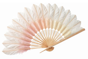 Elegant Fan Design Featuring Delicate Feather Patterns in Soft Pastel Colors for Decorative Use png