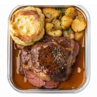 Delicious Beef Roast with Mashed Potatoes and Yorkshire Pudding Meal on Transparent Background png