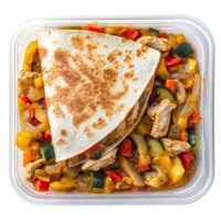 Delicious Chicken Quesadilla with Colorful Vegetables Ready to Enjoy in Meal Prep Container png