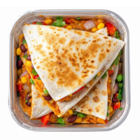 Delicious Crispy Quesadillas with Colorful Vegetable Filling in Clear Container png