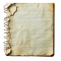 Vintage Torn Notebook Page with Blank Lines for Writing and Note Taking on Transparent Background png