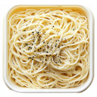 Delicious Plate of Cooked Spaghetti Noodles with Pepper Seasoning in Square Container png