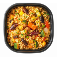 Colorful Quinoa Salad with Mixed Vegetables in a Black Container Healthy Meal Option png