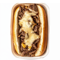 Delicious Cheesy Beef Sandwich with Onions in a Soft Bun on Transparent Background png