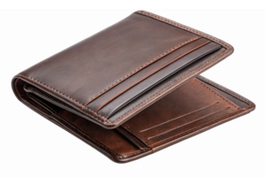 Stylish Brown Leather Wallet with Multiple Card Slots and Opened Inner Compartments png
