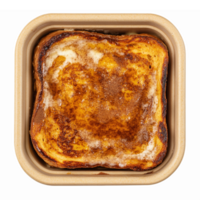 Deliciously Golden Brown French Toast with Butter in a Square Dish on a White Background png