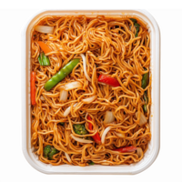 Delicious Asian Stir Fried Noodles with Colorful Vegetables in Takeout Container png
