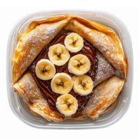Delicious Banana Crepes with Nutella Topped with Sliced Bananas and Powdered Sugar png
