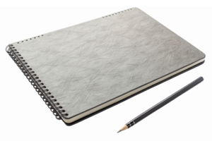 Spiral Bound Gray Notebook with Pencil on Transparent Background for Creative Projects png