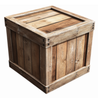 Realistic Wooden Crate Box with Textured Surface for Storage and Decoration in Digital Design png