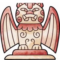 Ancient Mythical Winged Lion Statue Illustration with Intricate Designs and Warm Tones png