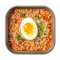 Delicious Instant Ramen Noodles with Soft Boiled Egg and Green Onions in Square Bowl png