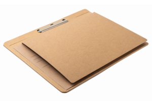 Brown Clipboard with Papers on a Transparent Background for Office and School Use png
