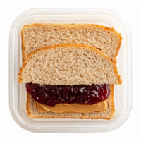 Peanut Butter and Jelly Sandwich in Container with Sliced Whole Wheat Bread png