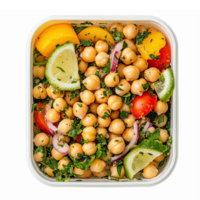 Fresh Chickpea Salad with Colorful Vegetables and Herbs in Clear Container png