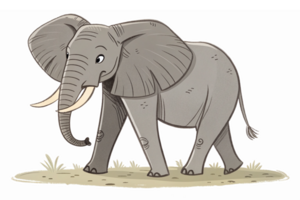 Cartoon Elephant Walking on Grass with a Happy Expression and Sturdy Appearance png