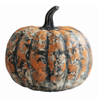 Rustic Textured Pumpkin with Orange and Black Stripes Ideal for Autumn Decor and Halloween Themes png
