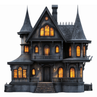 Haunted Gothic Mansion with Spooky Architecture and Illuminated Windows png