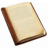 Open Leather Bound Notebook with Blank Lined Pages on Transparent Background png