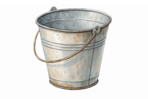 Realistic Metal Bucket with Handle for Garden or Home Use in a Transparent Background png