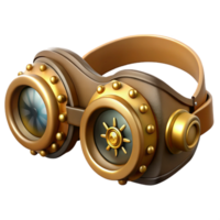 elegant abstract Steampunk goggles with intricate brass gears and leather straps high resolution png