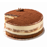 Delicious Chocolate Layered Cake with Creamy Filling Sliced for Serving and Topped with Cocoa png