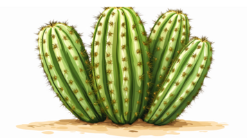 Vibrant Green Cactus Cluster with Vertical Stripes and Spines on Transparent Background png