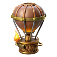 beautiful traditional Steampunk hot air balloon miniature with a wicker basket and brass burners authentic png