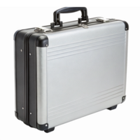 Stylish Silver Briefcase with Secure Lock Mechanism Perfect for Business Travel and Storage png