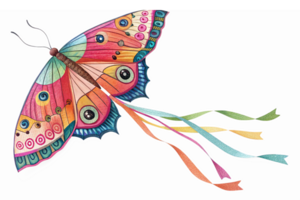 Colorful Butterfly with Ribbons in Flight Captivating Whimsical Design for Creative Projects png
