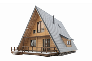 Modern A-Frame Wooden House with Large Windows and Porch Ideal for Nature Environments png