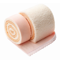 Realistic Cream Roll Cake Slice with Pink Sponge and Soft Cream Layers on Transparent Background png