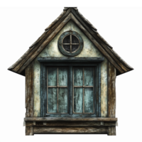 Detailed Rustic Birdhouse with Window and Weathered Wood Design on Transparent Background png