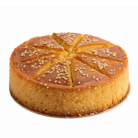 delicioso volta bolo com sésamo cobertura e fatiado segmentos em uma transparente fundo png