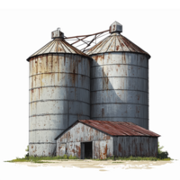 Rustic Vintage Silos and Barn Building with Weathered Texture for Farm and Agriculture Design png