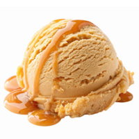 Delicious Caramel Ice Cream Scoop Drizzled with Syrup on Transparent Background png