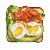 Delicious Avocado Toast with Poached Eggs and Fresh Vegetables for Healthy Breakfast png