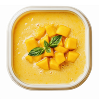 Vibrant Mango Smoothie Bowl with Fresh Diced Mango and Mint Garnish on Transparent Background png